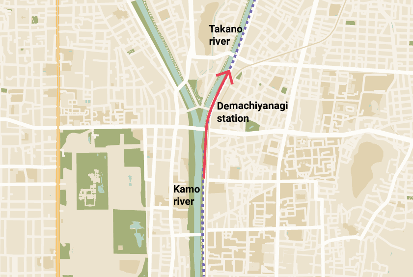 鴨川と高野川の分流を示す地図詳細