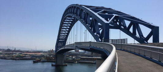 The view from the cycle path on the Chisote bridge on the Osaka Harbour cycling route.