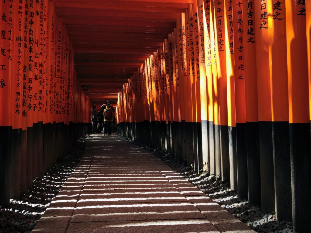 A tunnel of red gates, or Torii, at Fushimi Inari Taisha